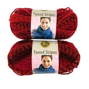 Lion Brand Tweed Stripes Yarn Lot of 2 Skeins Mixed Berries Bulky Acrylic